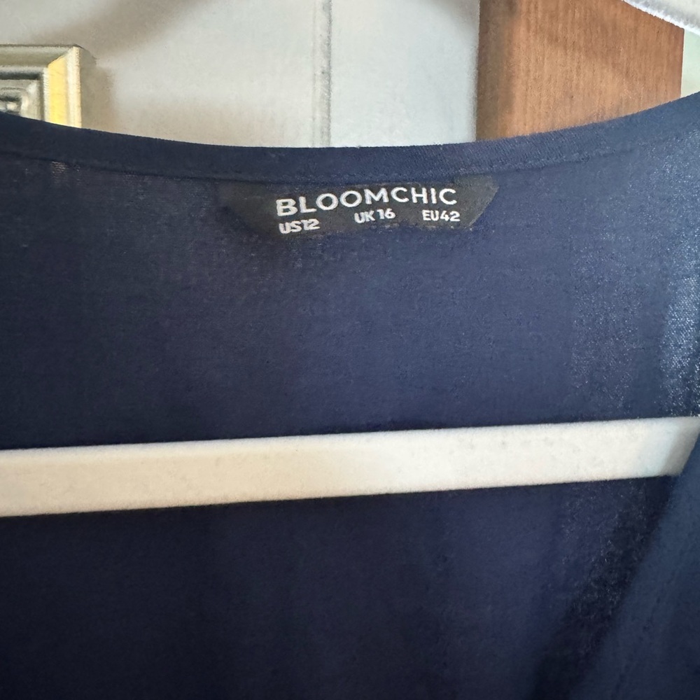 BloomChic Navy Midi Dress with Lace Sleeves - Picture 3 of 5